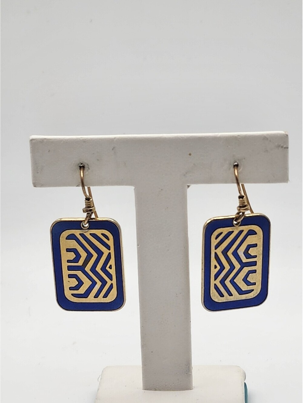 Vintage 80's Laurel Burch Enamel and Gold Tone Rectangle Dangle Earrings